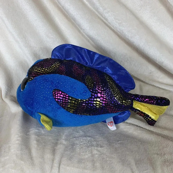 TY BEANIE BOOS AQUA THE 8" BLUE METALLIC FISH PLUSH STUFFED ANIMAL 2017 - Picture 3 of 10